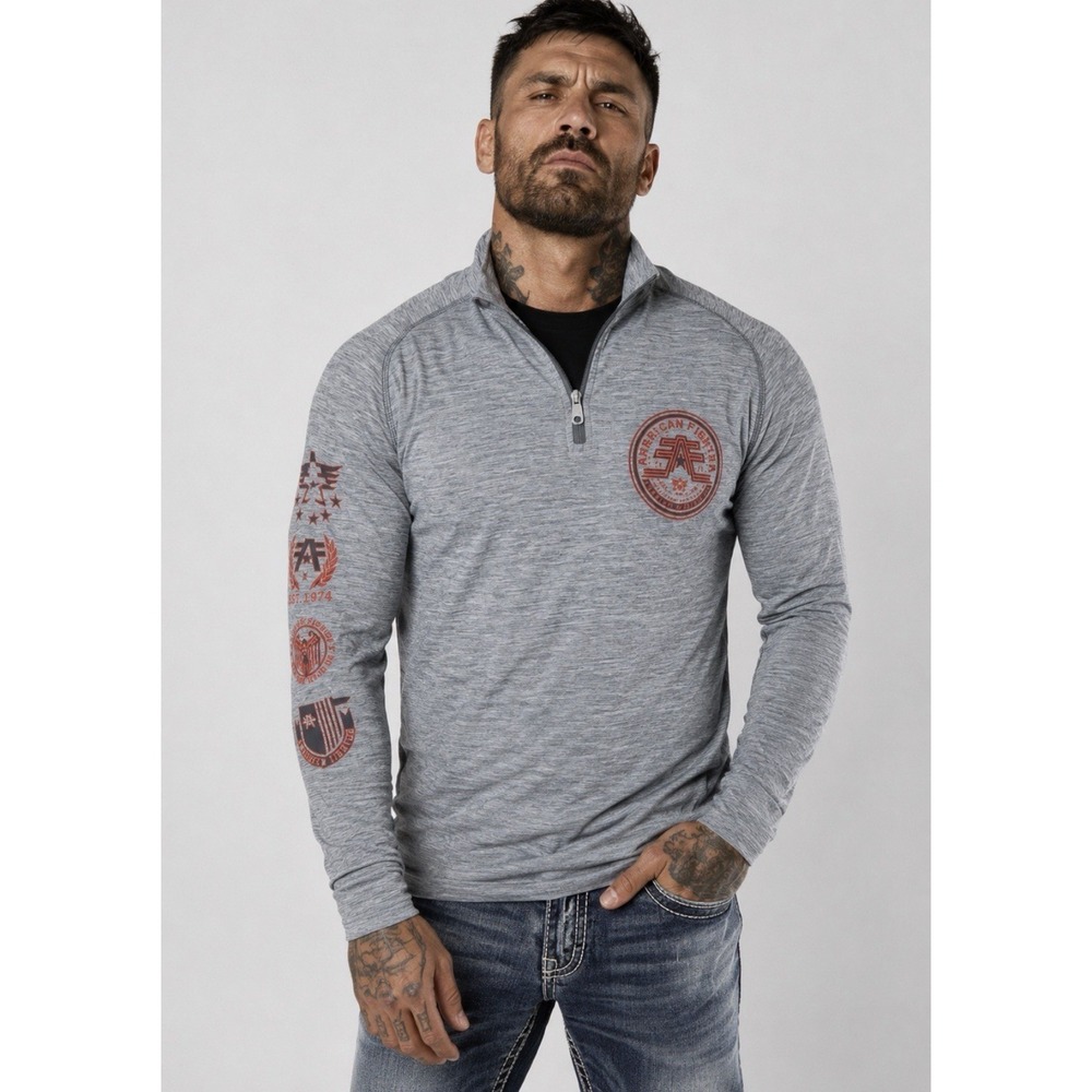 AMERICAN FIGHTER Men's L/S BRISTOL 1/4 ZIP‎ Mock Neck Gray NWT MSRP $69 Medium